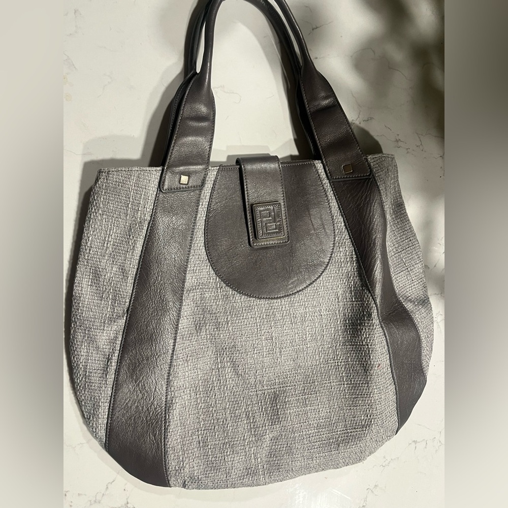 NWOT Leather Trimmed Grey Parker Daniels Weekender Tote